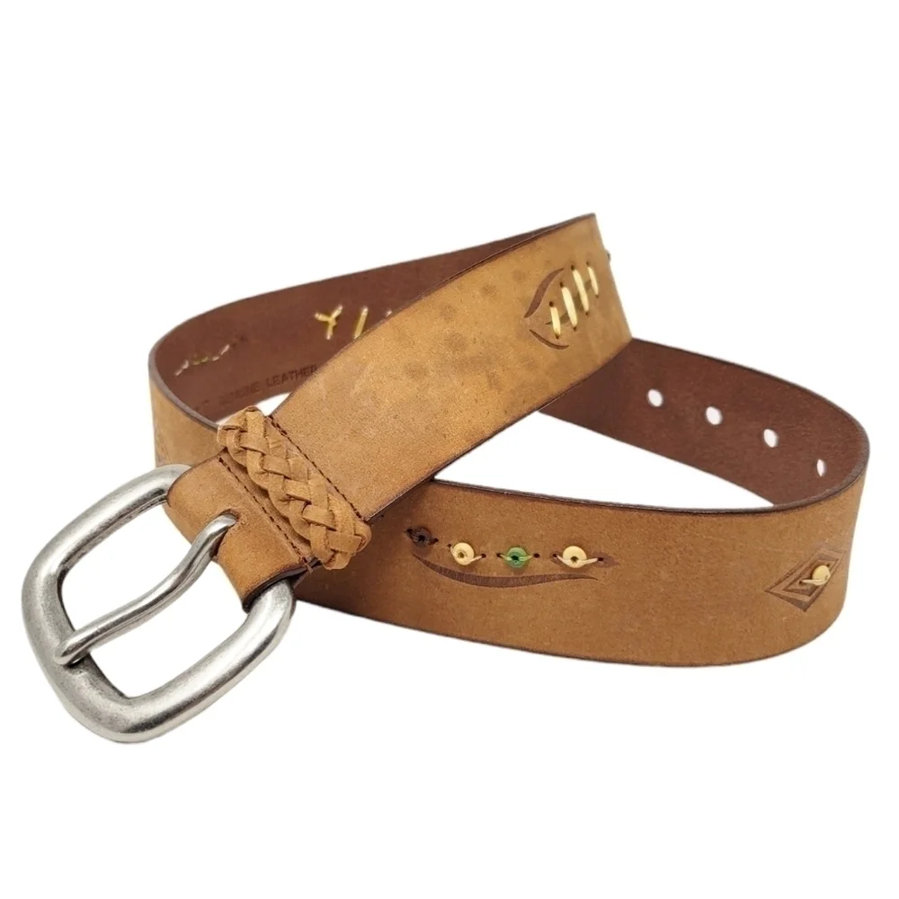 NINE WEST genuine leather beaded belt